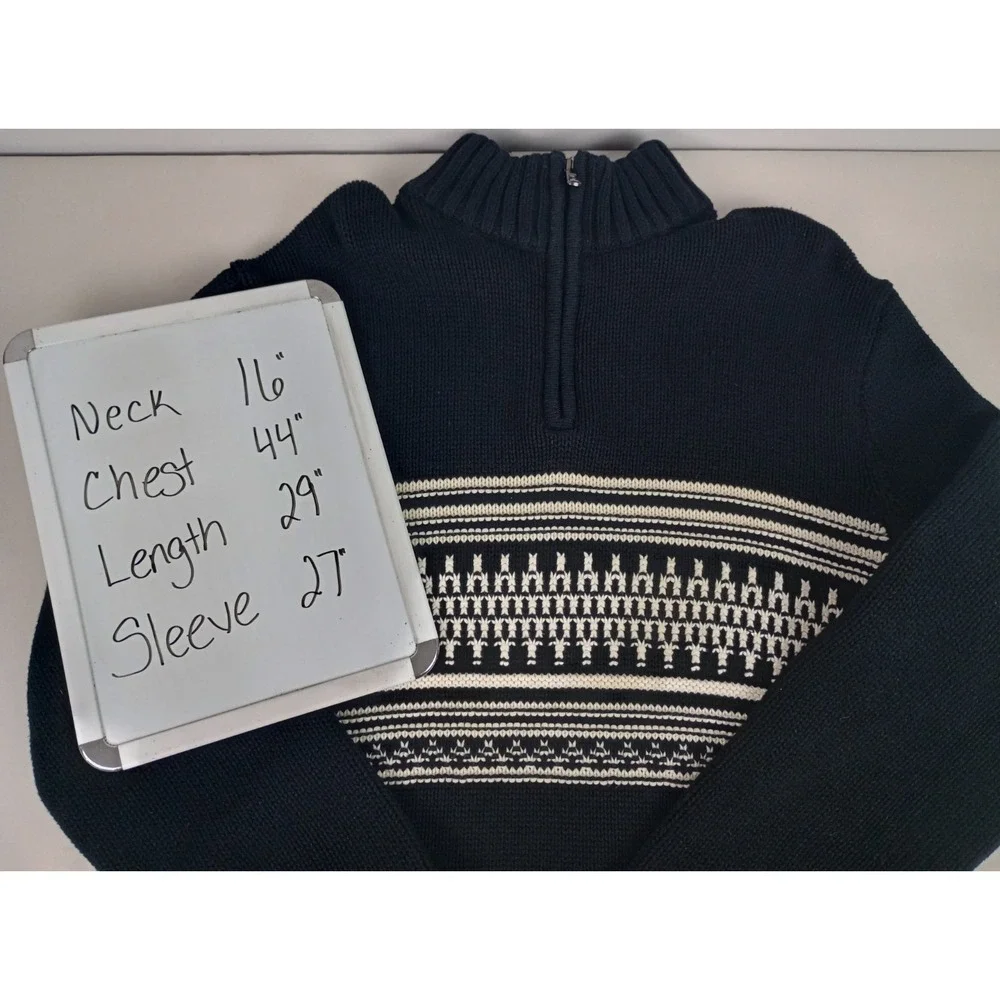 Chaps Men's XL Black White 1/4 Zip Mock Neck Long Sleeve Ski Sweater